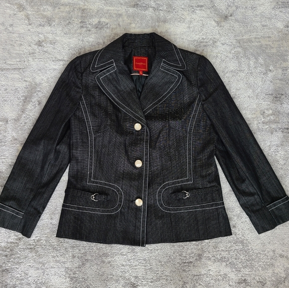Cole Haan Black Denim Button Jacket Size 8 - Picture 3 of 11
